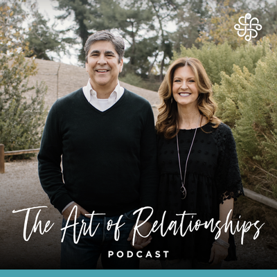 Art of Relationships podcast graphic, Chris and Alisa holding hands